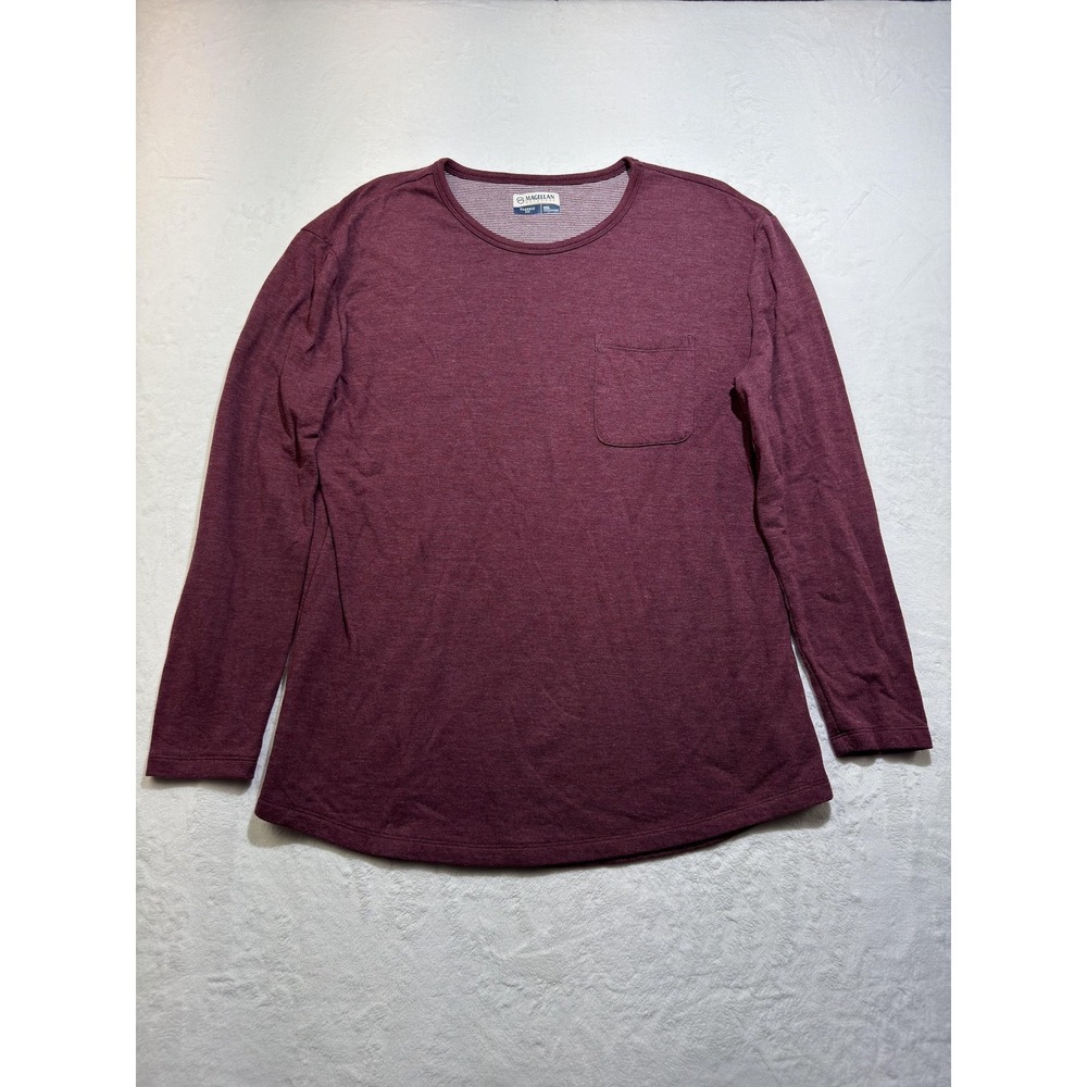 Magellan Outdoors Shirt Mens 2XL Red Long Sleeve Pocket Crew Neck Tee Casual